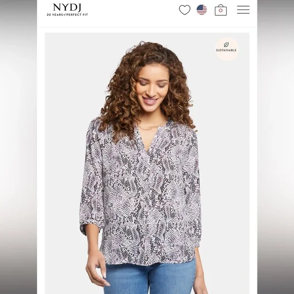 NYDJ Pintuck Blouse Medium Animal Print Black White Tan - Picture 6 of 8